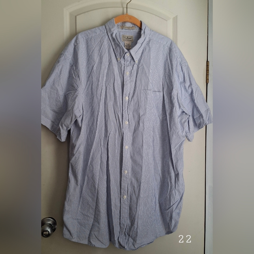 L. L. Bean Men White Cotton Button Tunic Shirt Top XL Roll Tab Short Sleeves